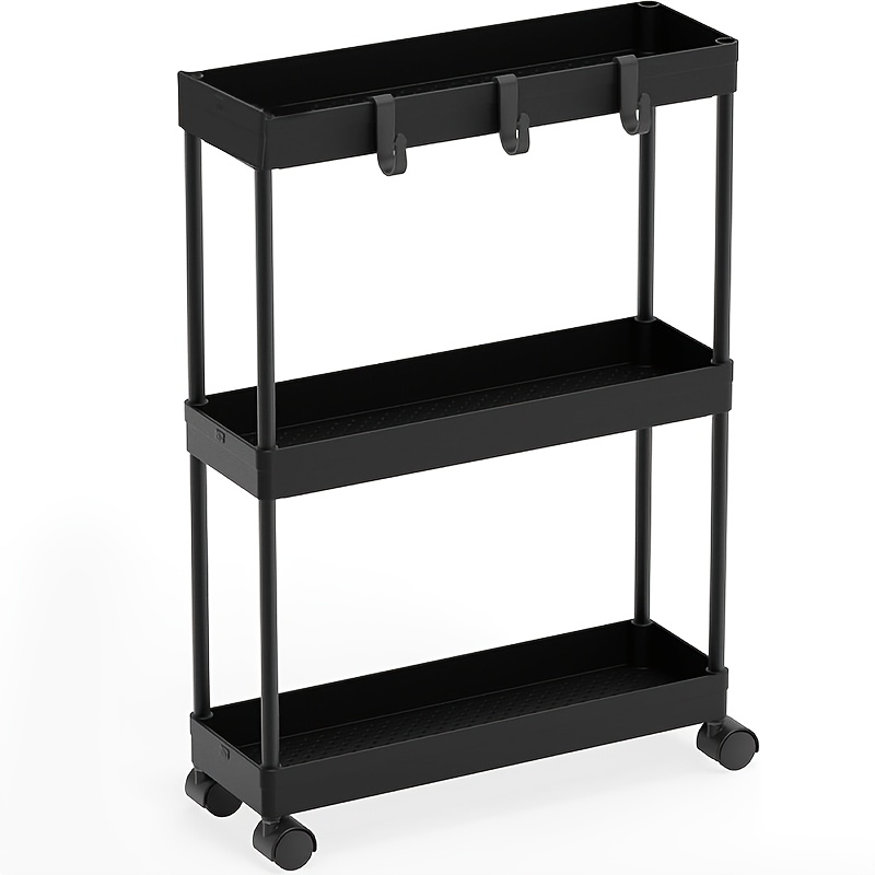 TEMU Chariot de rangement étroit à 3 niveaux Easy noir/blanc avec poignée, 5,5'' de large X 26,5'' de haut, organisateur roulant pour cuisine, salle