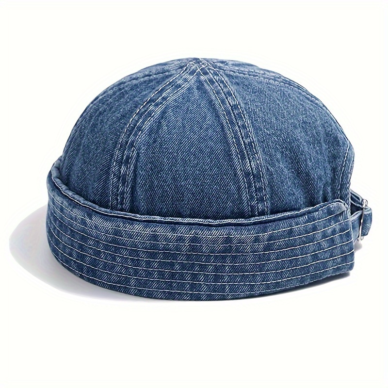 

1pc Men's Cap, Classic Washed Jean Hat, Casual Open Brim, Knit Fabric, Textile Material ≥80%, Blue