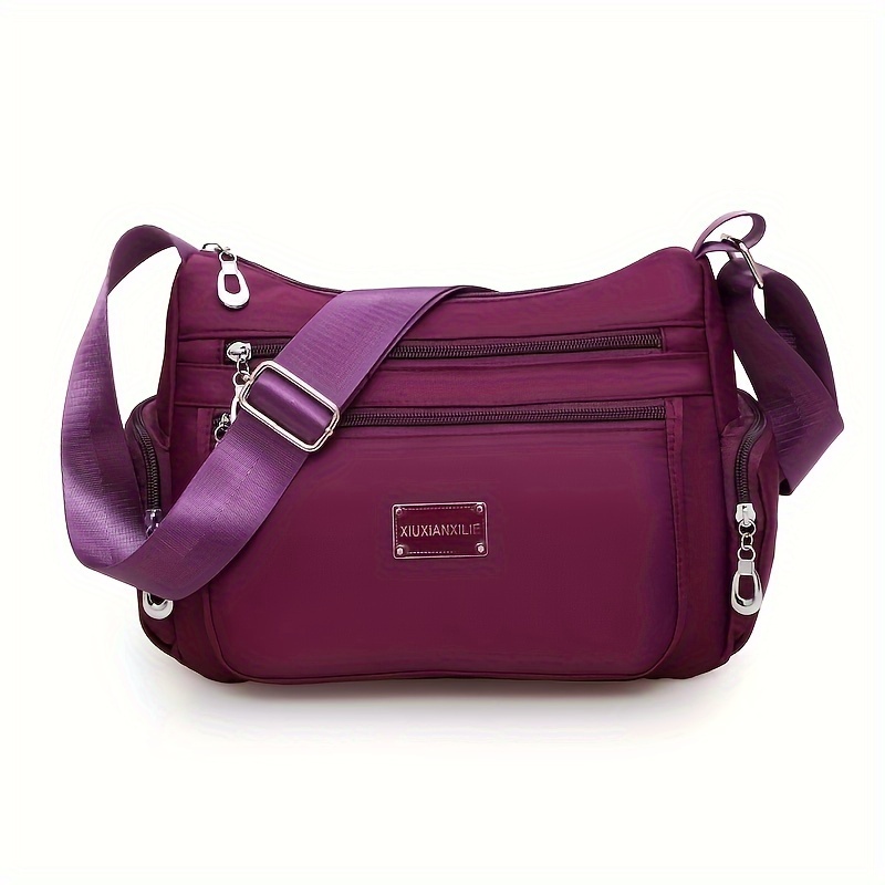 

Sac à bandoulière multi-zips en nylon uni pour femme, avec bandoulière réglable, décontracté et spacieux pour le rangement, pour les quotidiens, cadeau d'anniversaire et de Thanksgiving