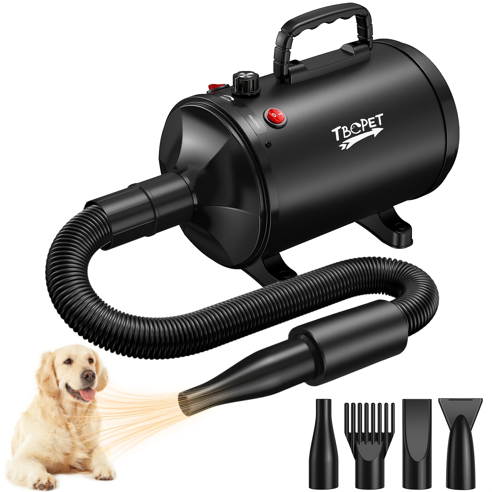 TEMU Pet Dryer, 2000w/2.68hp Dog Blow Dryer, Pet Grooming Dryer With Adjustable Speed And Temperature Control, Pet Hair Dryer With 4 Nozzles And