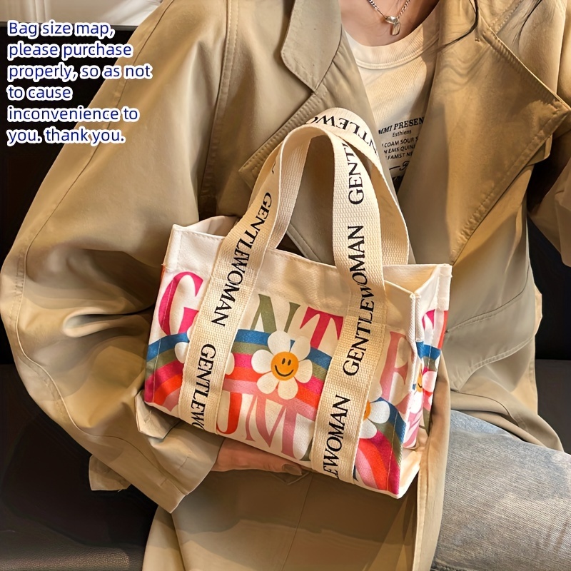 

Cute Sunflower Print Handbag, Fashion Canvas Crossbody Bag, Women's Mini Tote Bag