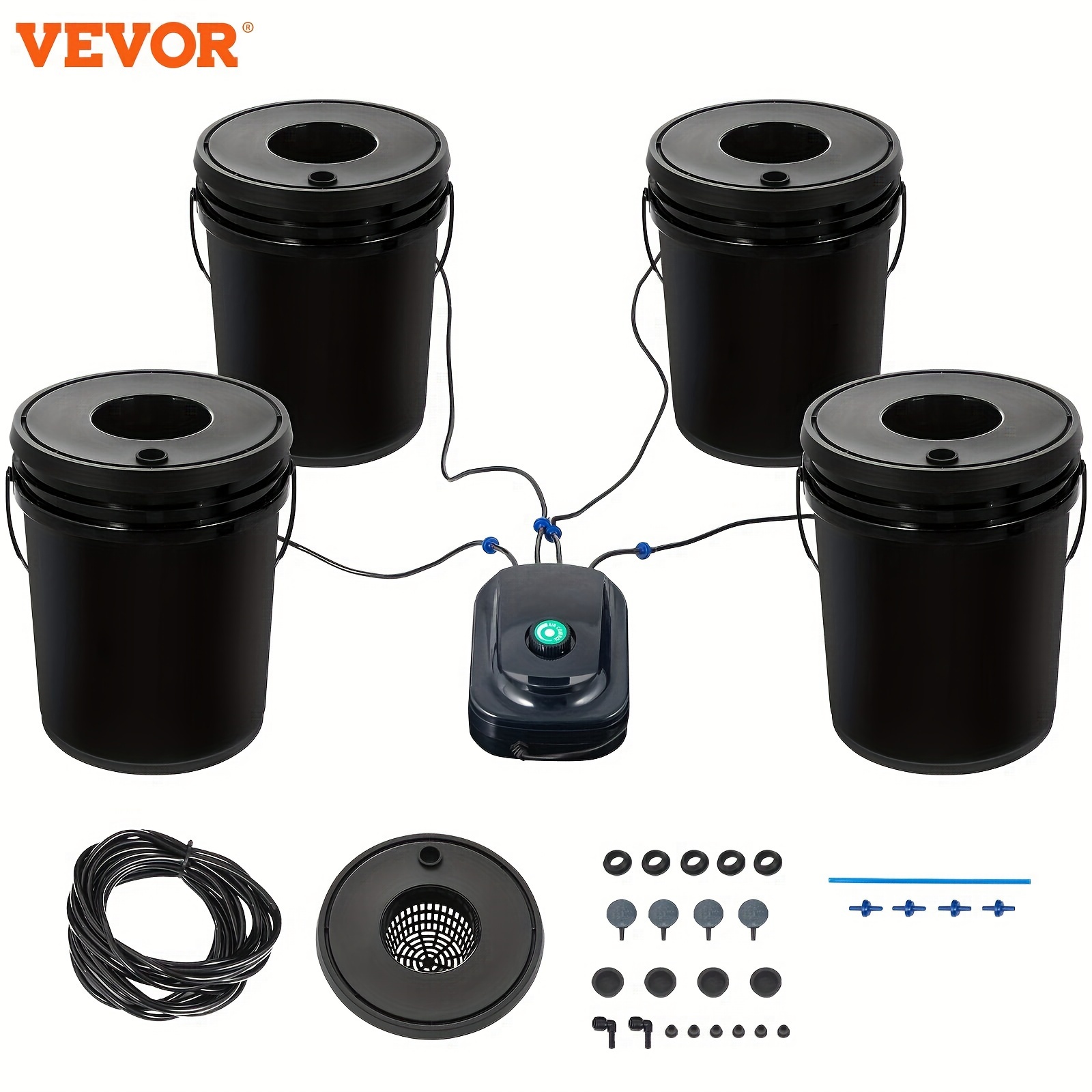 

Vevor 4 Buckets Dwc Hydroponic System, 5 Gallon, Deep Culture, Plants Grow Kit With Pump, Air Stone And Water Level Device, For Indoor/outdoor Leafy Vegetables, Black