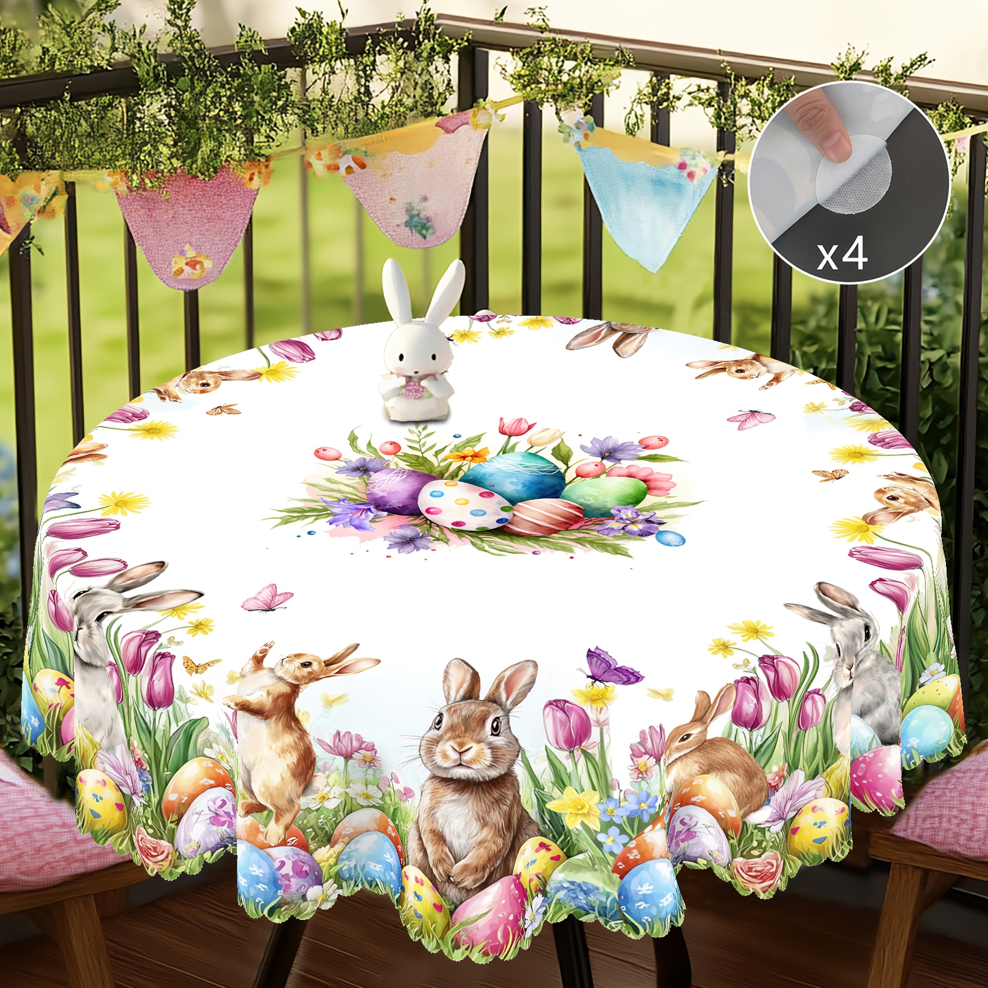 

1pc Easter Tablecloth, Rectangular Tablecloth&round Tablecloth+4pcs Anti Slip Stickers, Flowers Pattern, Spring Easter Decor, Party Tablecloth, Kitchen Accessories, Room & Outdoor Decor, Ideal Gift