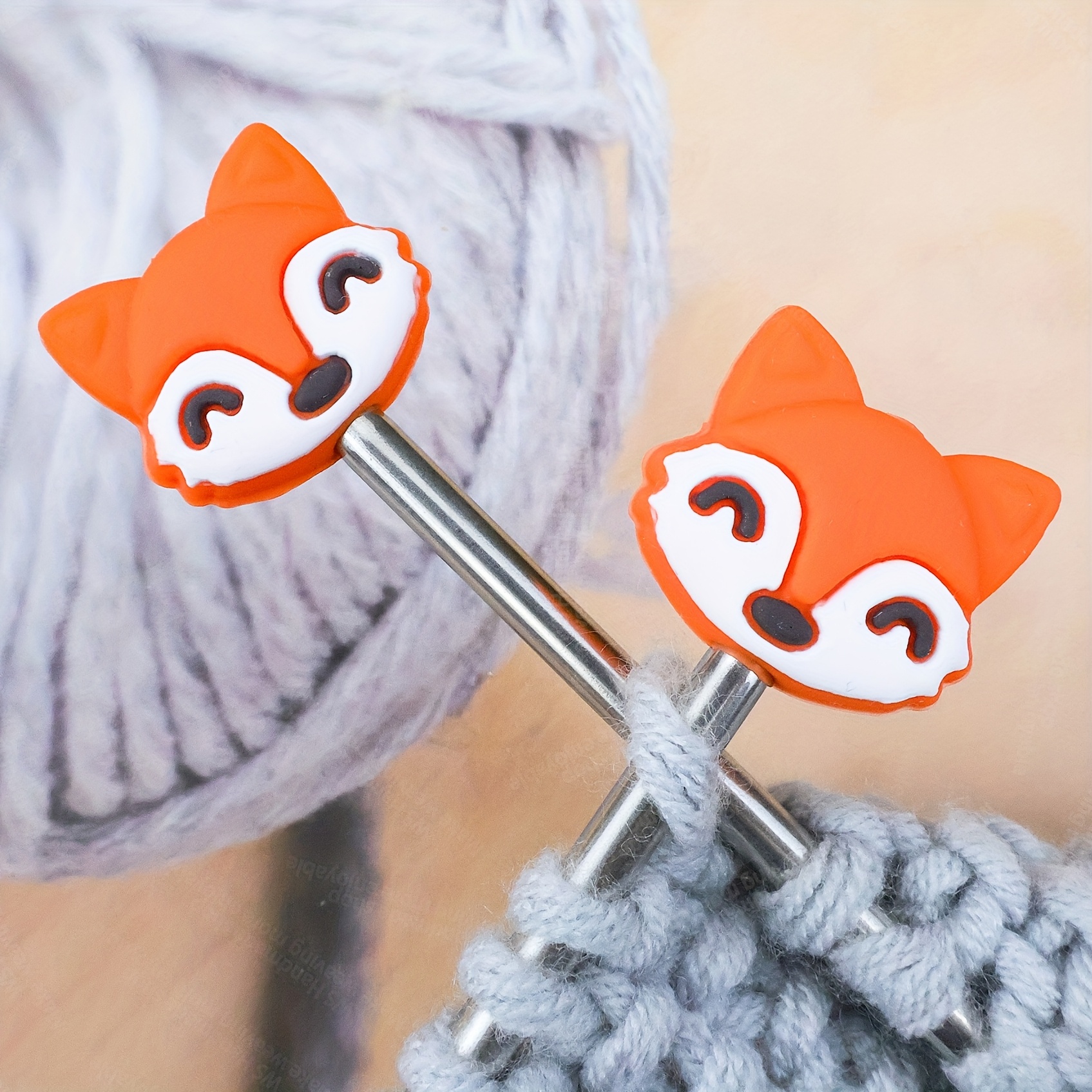 Image of 2pcs Sheep Lamb Fox Stopper Straight Needle Stick Anti-shedding Needle Cute Stopper Sweater Needle Cap A Pair Anti-slip Anti-shedding Beginner Auxiliary Tool