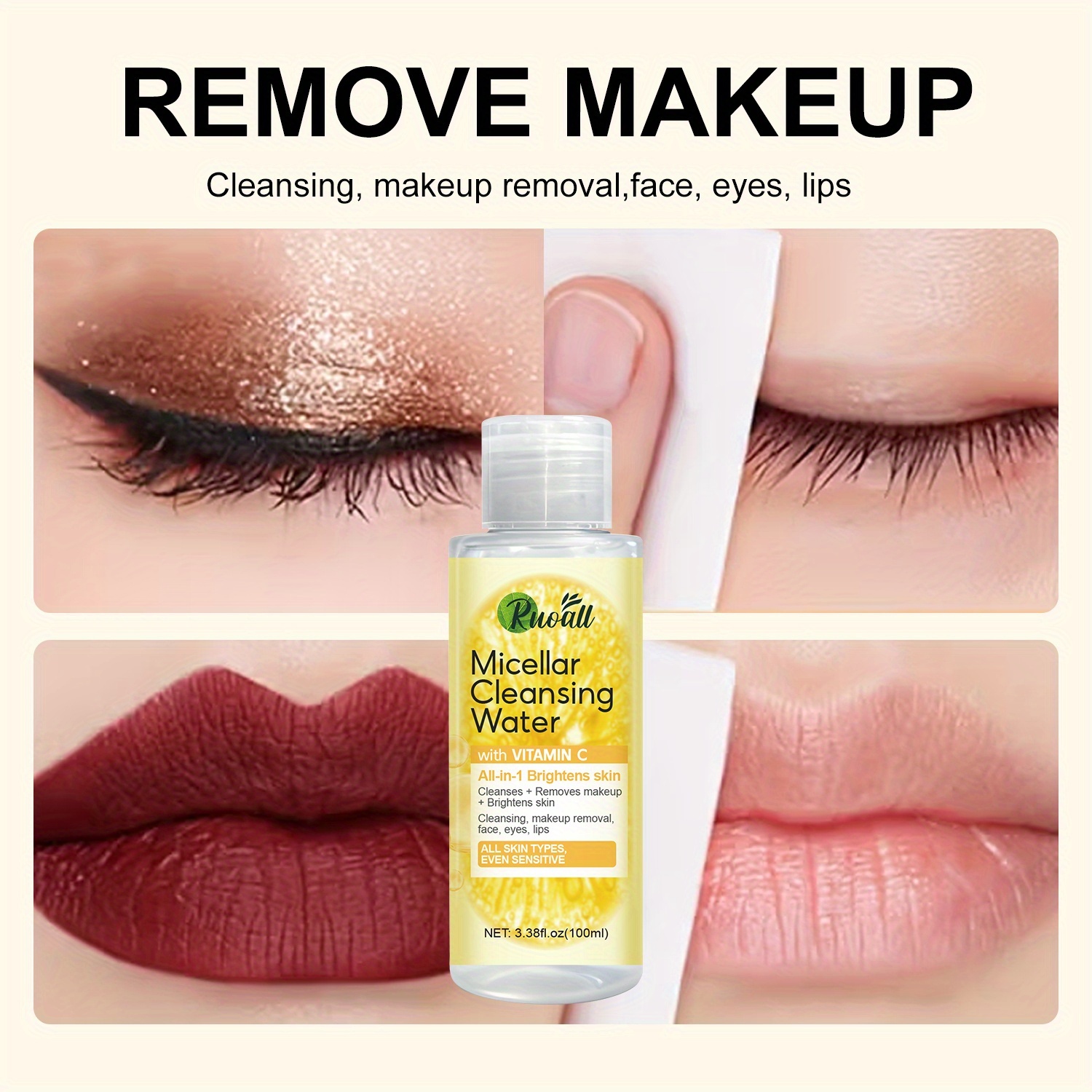 100ml of   cleansing water   for   and eye region compatible with for   types ideal for skincare items facial care beauty products for women skincare for men makeup removal Product details 5