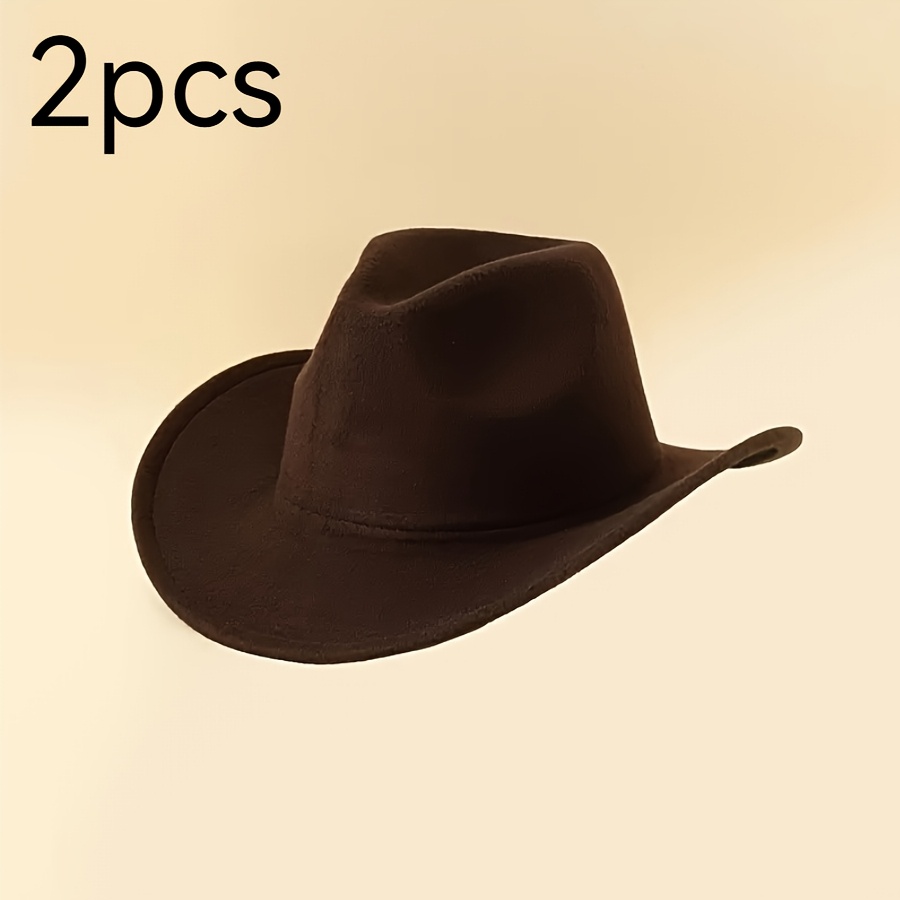 TEMU 2- Western Cowboy Hats For Men And Women - Wide Brim, Solid Color, Durable Polyester Felt Hat With Reinforced Black | Great For Parties And
