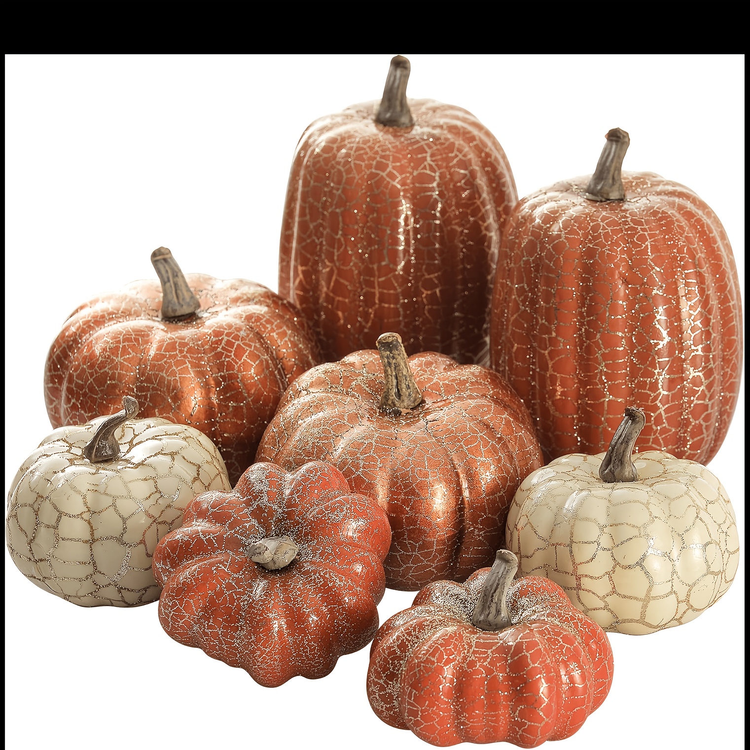 TEMU 8pcs Halloween Pumpkin, Metal Cracked Design Foam Pumpkins For Halloween Thanksgiving Fall Home Table Indoor Outdoor Decorations