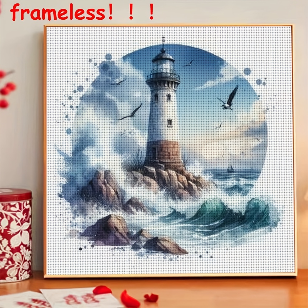 TEMU 1 Set Komplettes DIY , Seevögel & Meereswellen Kreuzstich-Set – Nautisches/Küsten-Stickset mit Stoff, Garn & Nadeln, 30x30 cm/11,8 Zoll oder