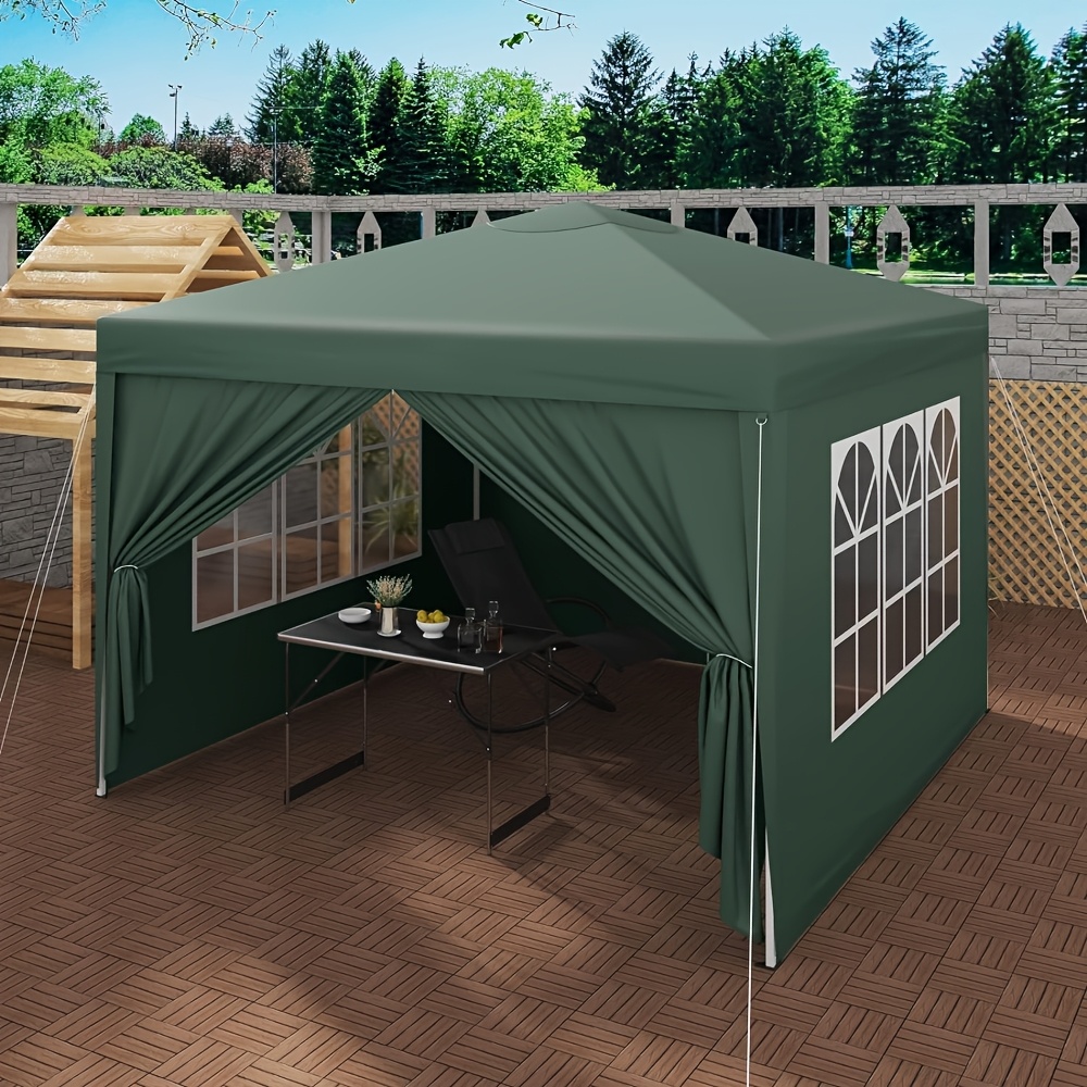 

1pc Pavillon Pop-Up Étanche avec Paroi Latérale, Protection UV, Cadre Métallique Portable en Oxford, Idéal pour Patio & Camping, Vert avec Bordure Blanche