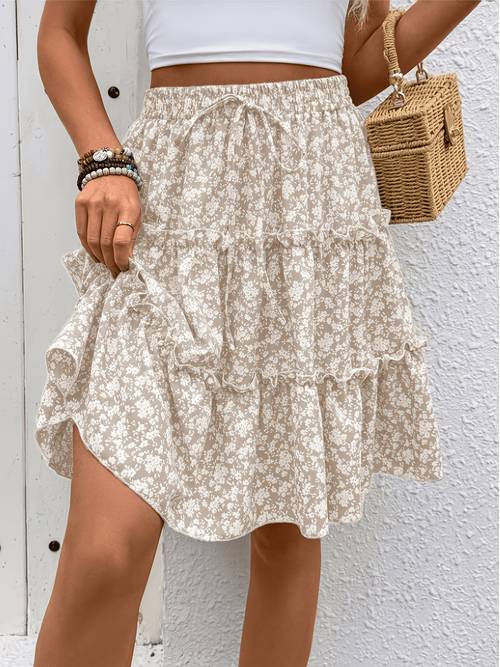 petite floral ruffle hem skirt suitable for daily casual and commuting wear