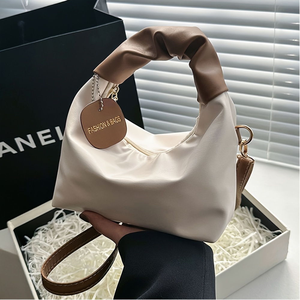 

Elegant Fashion Pu Leather Hobo Bag, Daily Casual Shoulder Armpit Bag With Pleated Design, Large Capacity Commuter Tote Crossbody