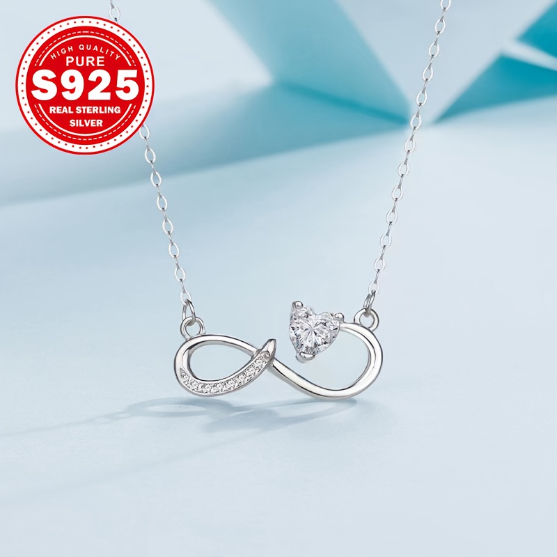 S925 Silver Infinite Necklace with Synthetic Zirconia, Elegant Design