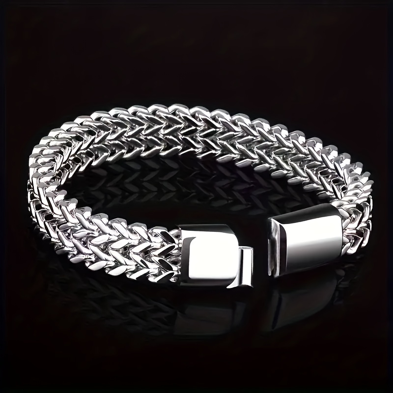 bracelet à double rangée cuban link en acier inoxydable avec design  , accessoire de mode unisexe,   une fermeture magnétique, look décontracté,   pour mari,   ou père Détails du produit 8