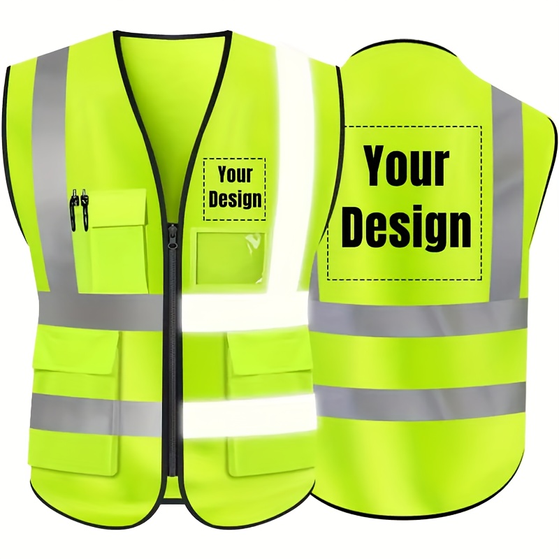 chaleco de seguridad reflectante con logo personalizado, diseño de bolsillo abatible, correas ajustables en cintura y cuello, chaleco de   resistente, con rayas reflectantes, para construcción, control de tráfico, almacén - chaleco de   unisex personalizado ( )