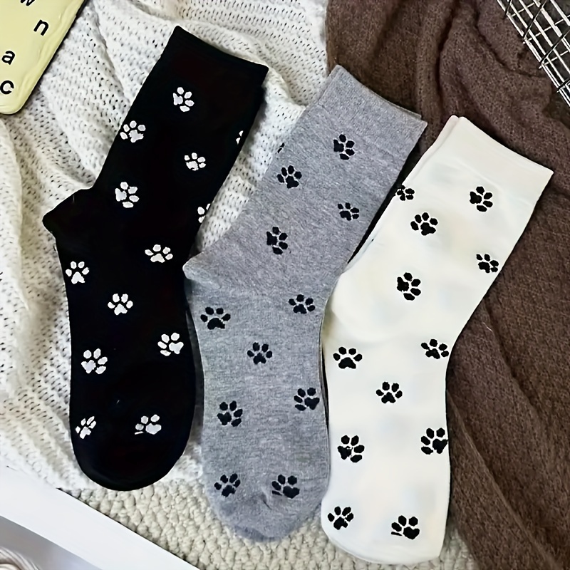 

5/6 Pairs Of Women's Fashionable,, Comfortable, Breathable, Cute Animal Footprint Pattern Suitable For , Casual, Sports, Long Socks