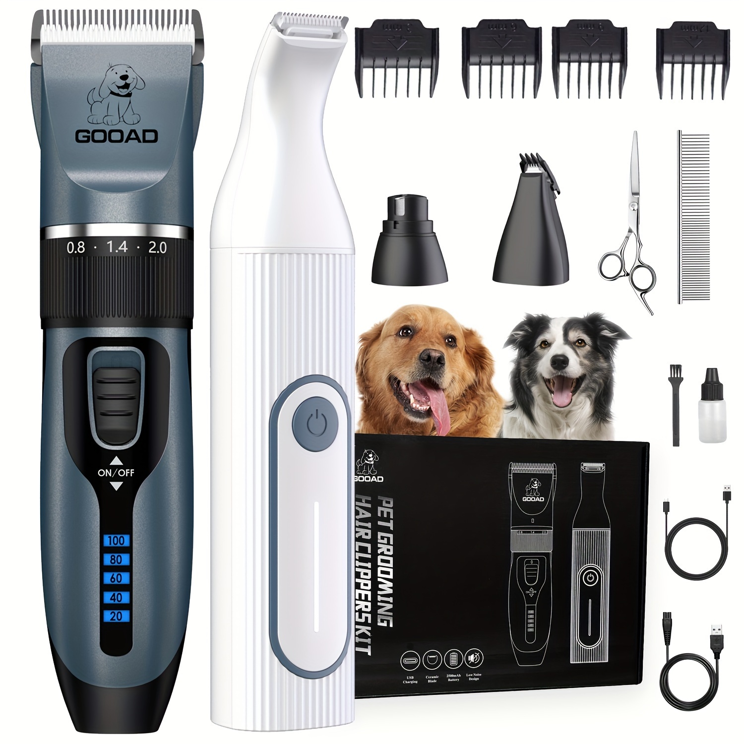 

Gooad Dog Clippers Grooming Kit Hair Clipper -4 In 1low Noise -rechargeable-cordless Quiet Paw Trimmer Nail Grinder Trimmer Grooming For Thick Hair&coats Pet Shaver For Small And Large Dogs Cats