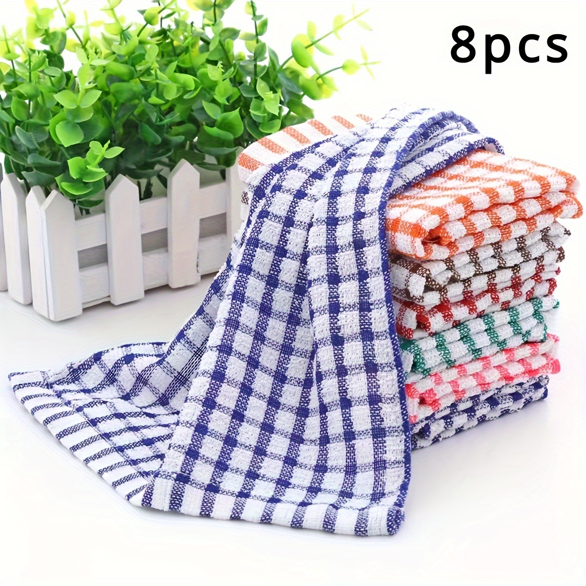 

8-piece Modern Cotton Kitchen Towels - Lightweight, Absorbent Dish Cloths With Jacquard Plaid Design, 16x11 Inches, Hand Wash Only