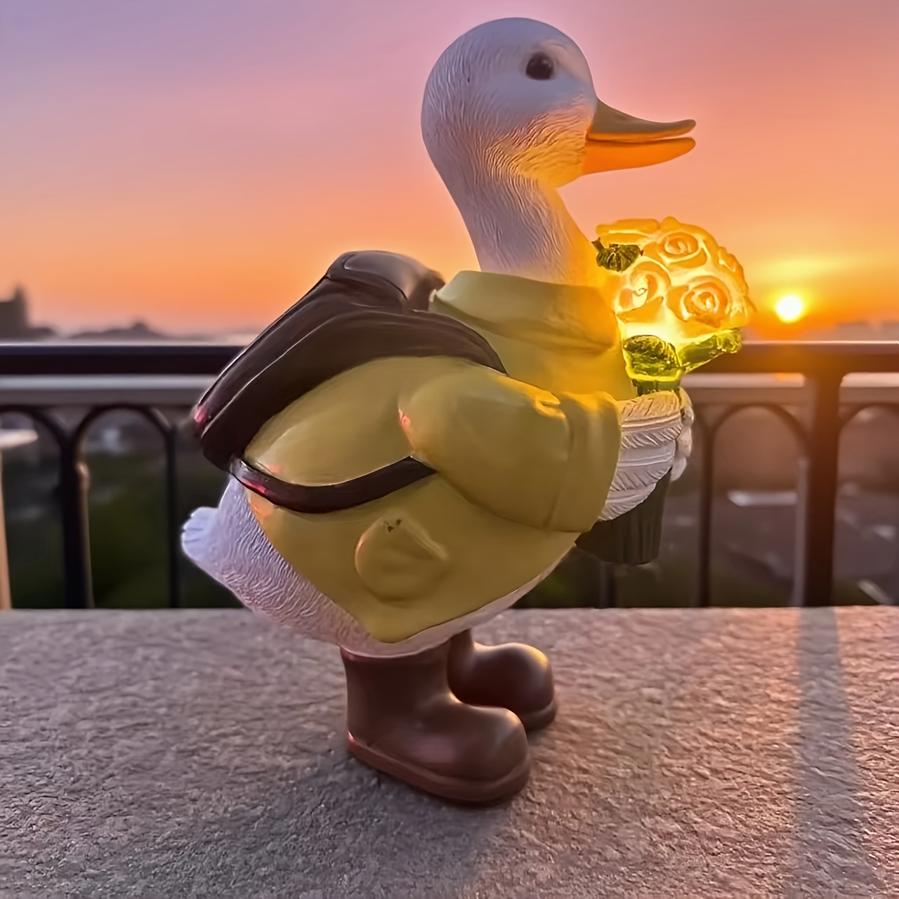 TEMU Perfect Gift For Mother, Wife, Daughter, Grandson, Birthday, Holding A Rose, Little Yellow Duck Statue, Solar Lamp, Outdoor Garden Decoration,