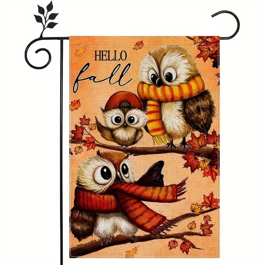 

1pc, Fall Garden Flag, Double-sided Autumn Yard Flag Maple Scarf Night Owl Holiday Outdoor Fabric Decorative Flag For Patio Lawn Garden Decoration Supplies, 12 X 18 Inch