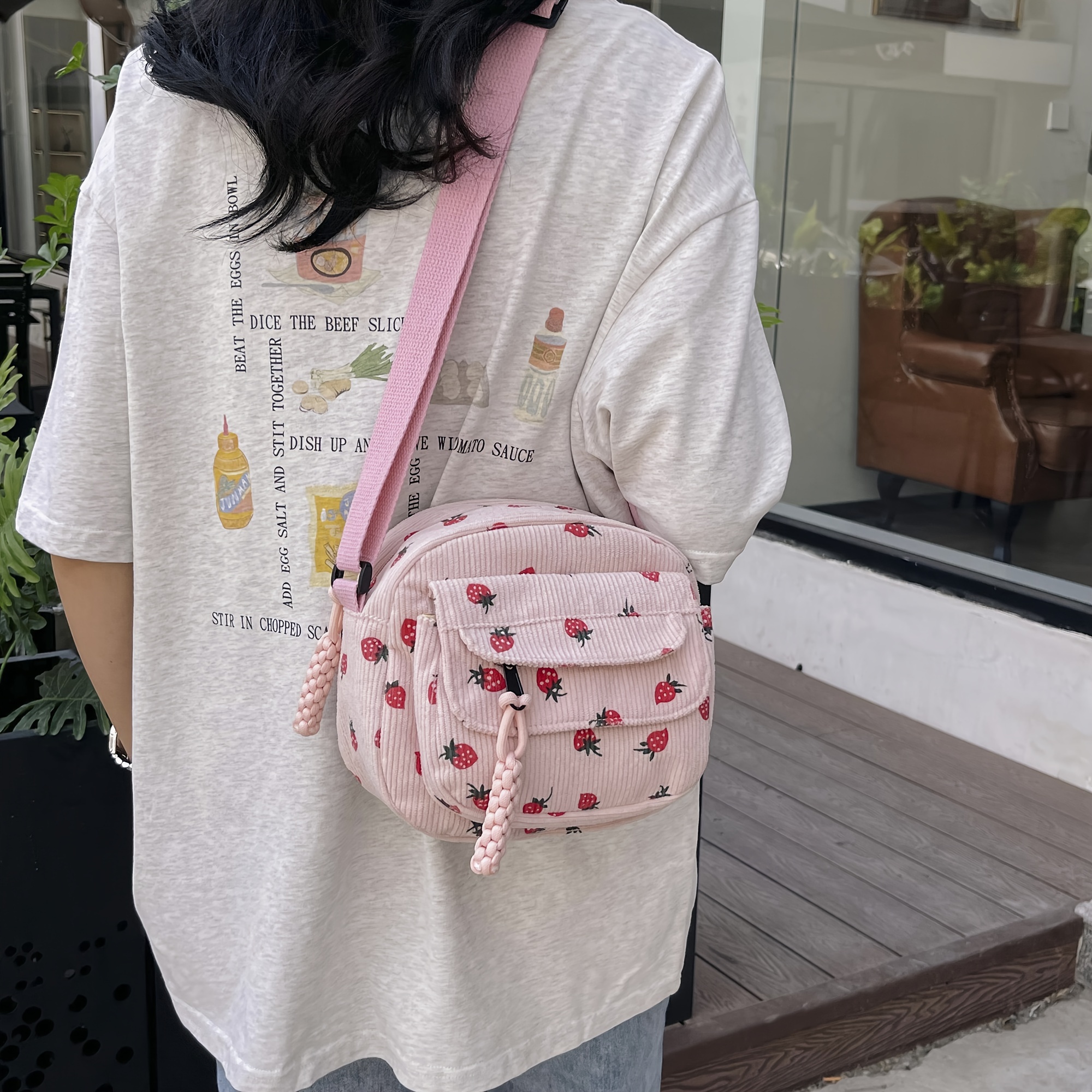 

Mini Shoulder Bag With Adjustable Strap, Foldable And Lining, Floral Pattern, Random Print, Polyester Lining, No Oil Edge, Made In China