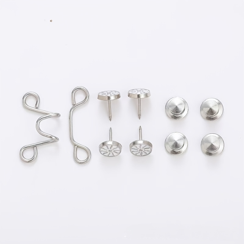 Image of 10pcs Adjustable Jeans Waist Shrinker Set - Women's Fashion Metal Button Pins, Long-lasting Belt Adjusters, Seamless Enhancer, | Durable Connectors, Denim Waist Adjusters
