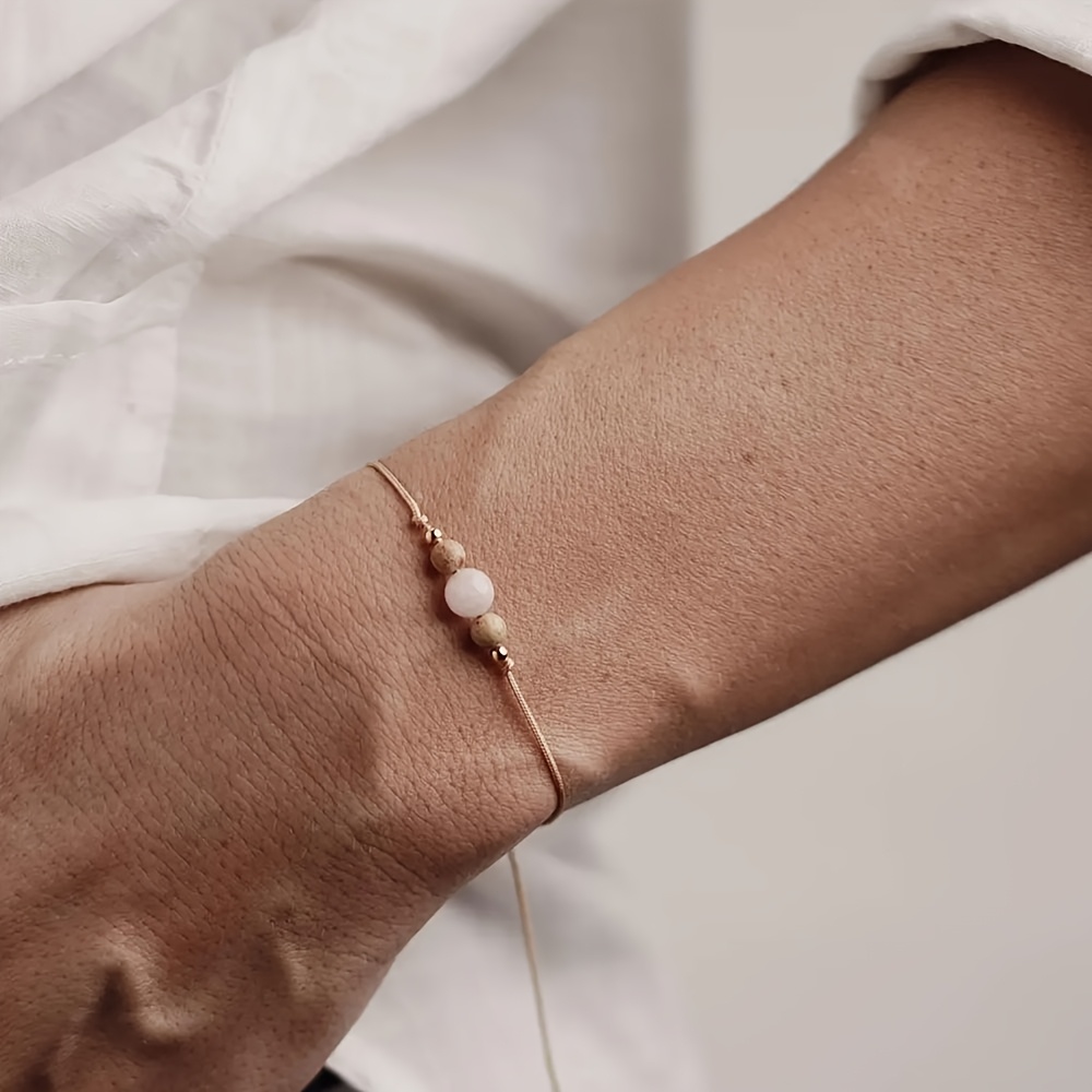 Image of Handcrafted Adjustable Bracelet Made Of Natural Stone Featuring 14k Golden Plated Beads, Perfect As A Mother's Day Gift Or For And Suitable For Wear