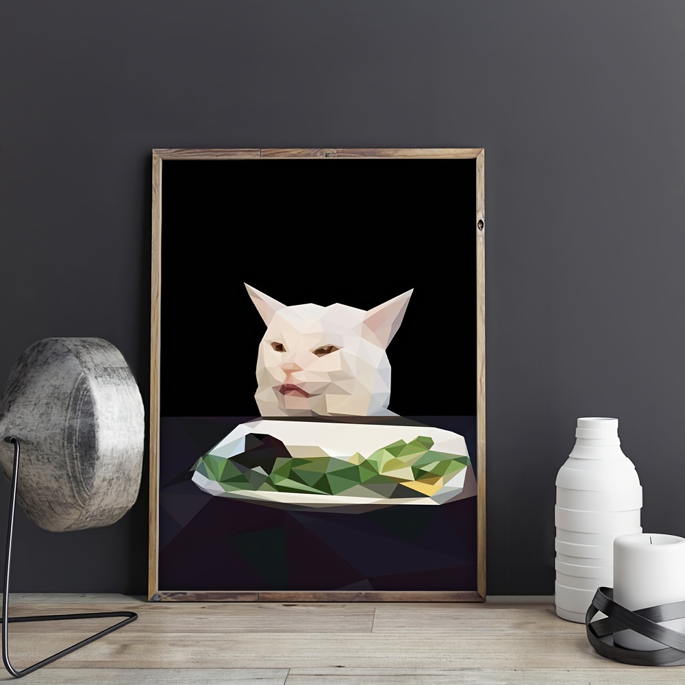 1ピース アートキャンバス絵画 ラーメンを食べるかわいい猫の絵の