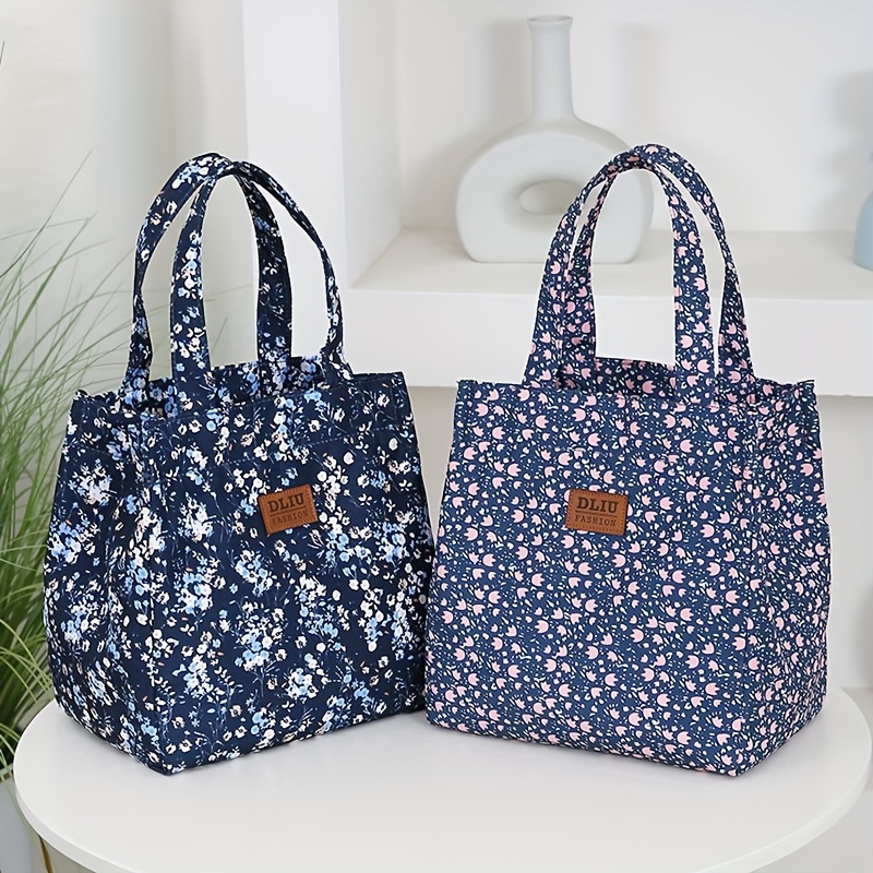 

Floral Printed Tote Bags With Aluminium Foil Insulation, Vintage & Zippered Seal, Ideal For Work Commute & Lunch Storage