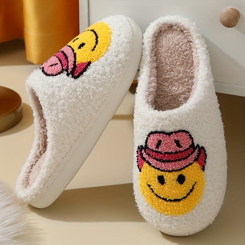 

Cozy & Cute Cartoon-themed Plush Slippers For Couples -, Warm Fleece-lined Indoor Shoes With Soft Tpr Sole, Winter/fall - Casual Slip- Slides For Men And Women