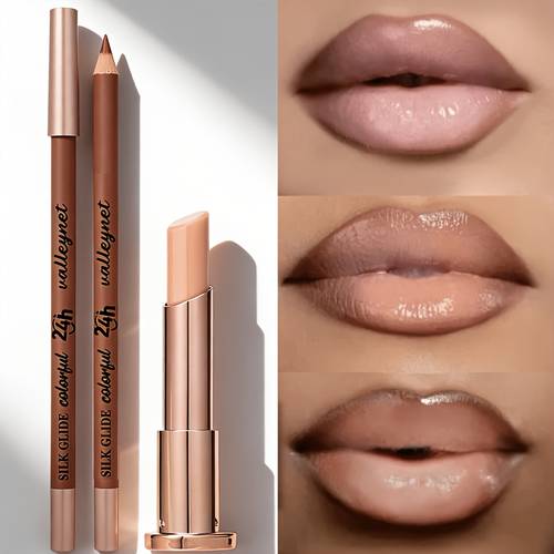 set of 2 lip makeup products brown lip liner pink lip oil gloss hydrating lip balm tinted lip oil for womens makeup lightweight non sticky liquid lipstick and lip liner pencil combo