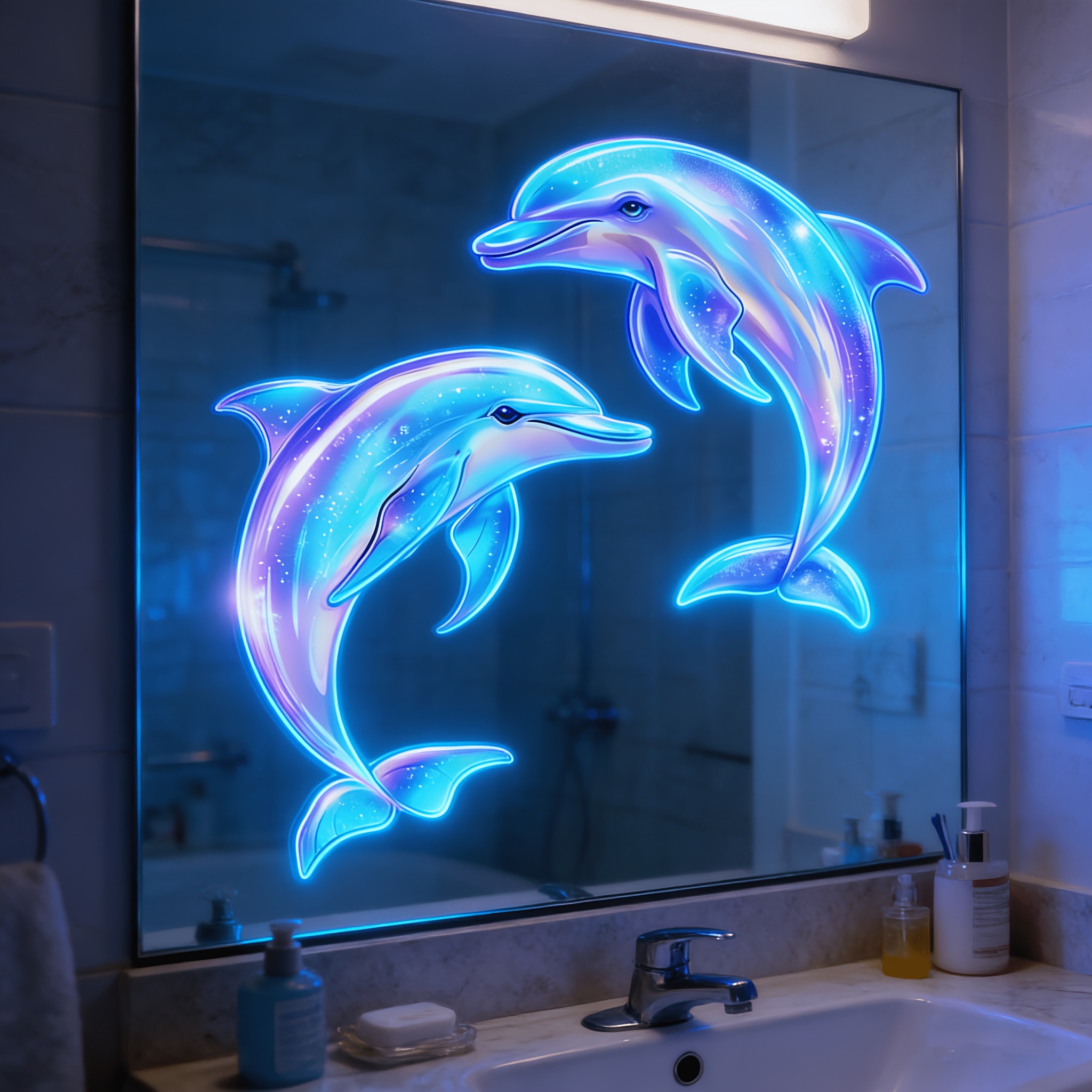 1pc 20* -the-dark Dolphin Glass Sticker, Self-adhesive And Removable, Bathroom Glass Decorative Wall Art