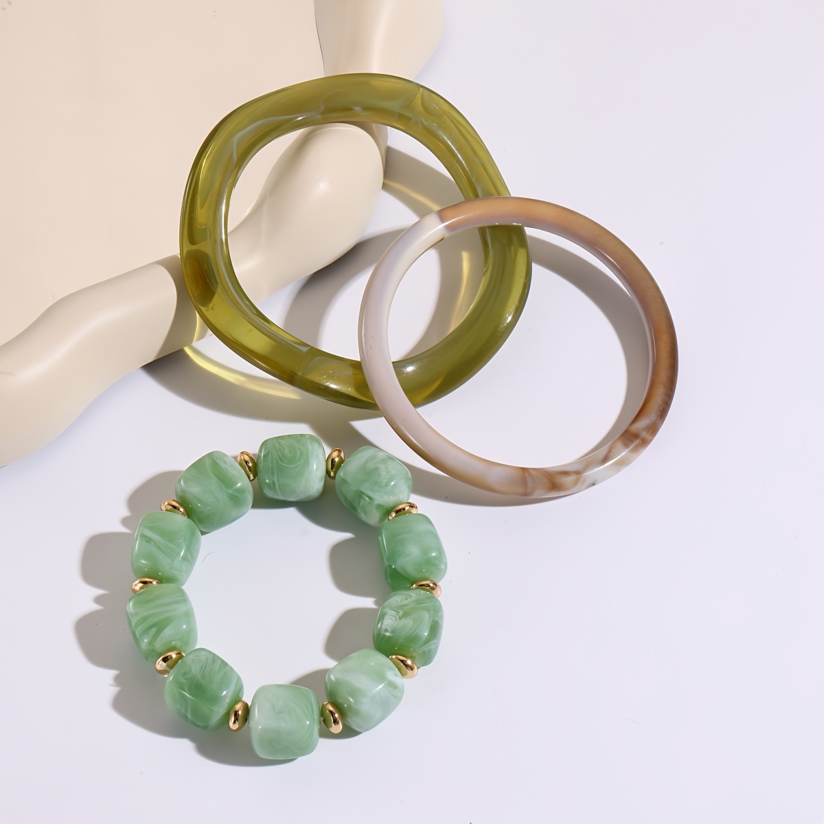 3pcs Women's Bohemian French Retro Square Bead Bracelet Set