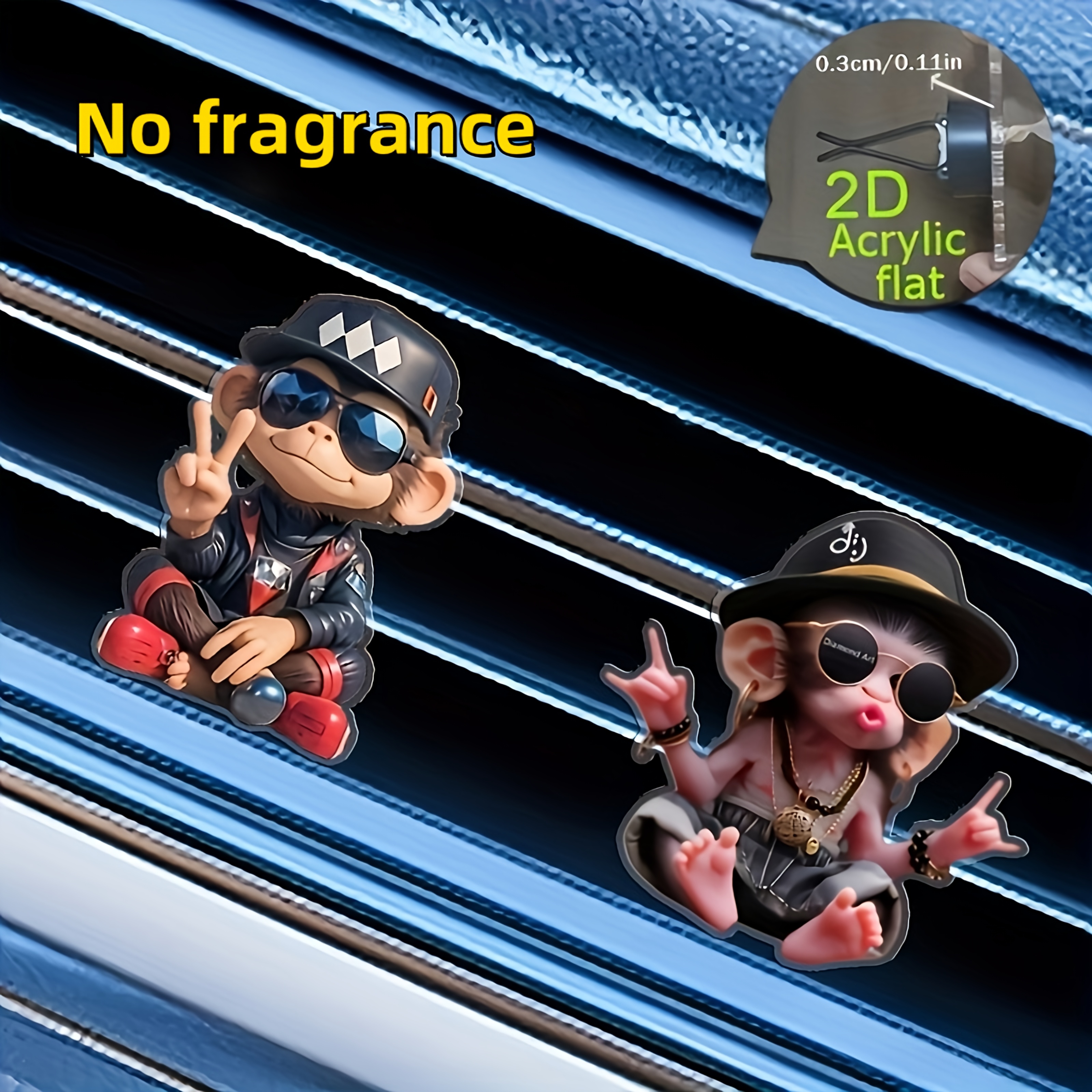 Image of 2d Flat, 2pcs Monkey Pattern "no Fragrance" Car Vent Decoration Clip, Car Fragrance Diffuser, With Double Odorless Sponge Pieces, Can Add Fragrance , Christmas Car Decoration, Small Gift For
