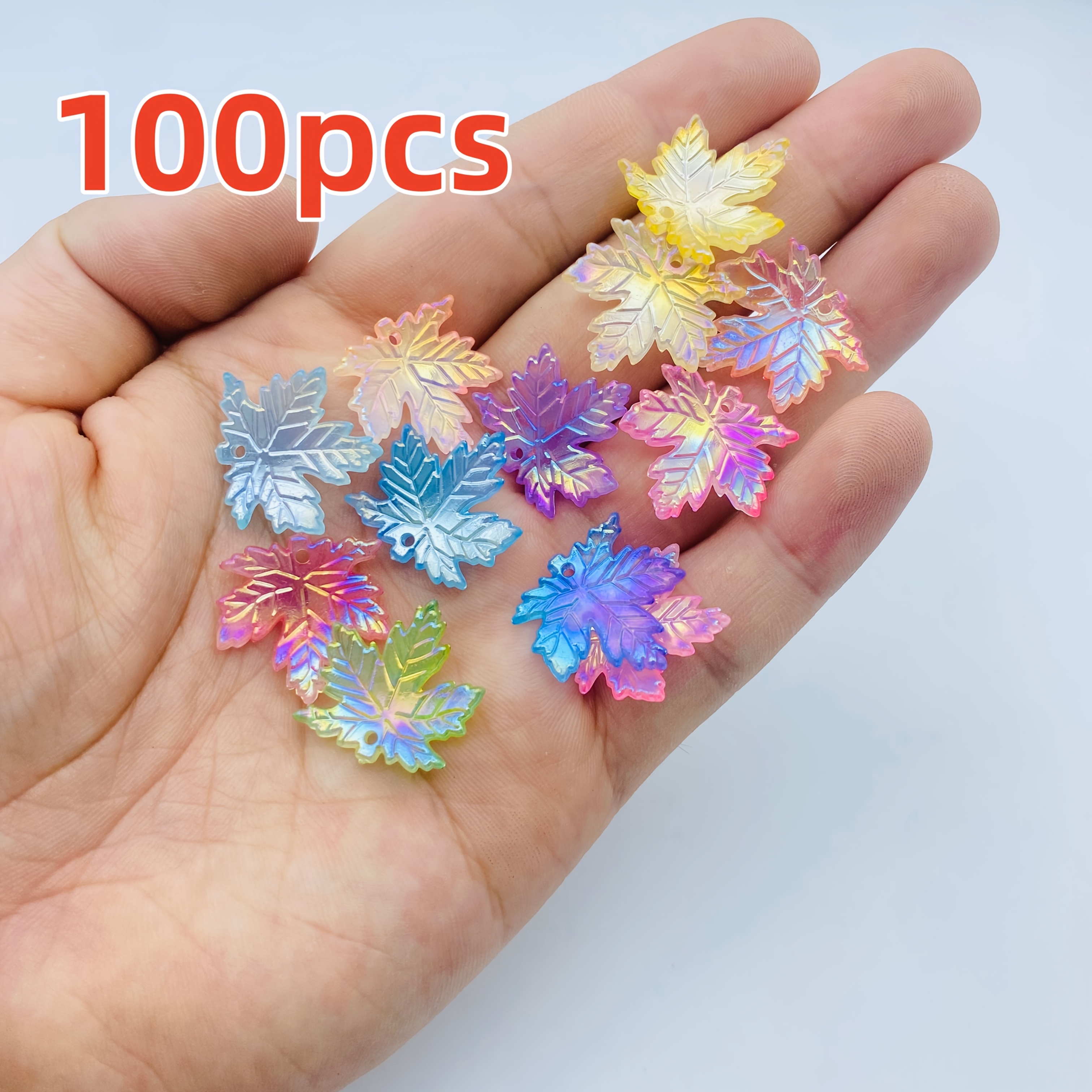 TEMU 100 Exquisite Ab-color Mixed Maple Leaf Beads, Perfect For Making. , Friendship Bracelet Diy Beads, Christmas Series Straight-hole Round Beads,