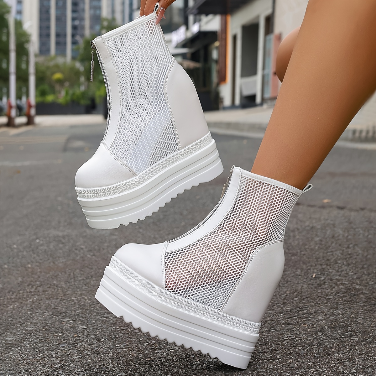 womens breathable mesh ankle boots summer thin high heel Temu