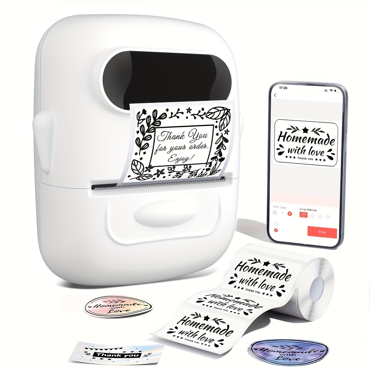 

Portable Thermal Label Manufacturer Printer Suitable For Barcodes, Clothing, Jewelry, Retail, And Snacks, Compatible With , Ios, Windows, With 1 Roll Of 40 × 30mm Label, No Ink