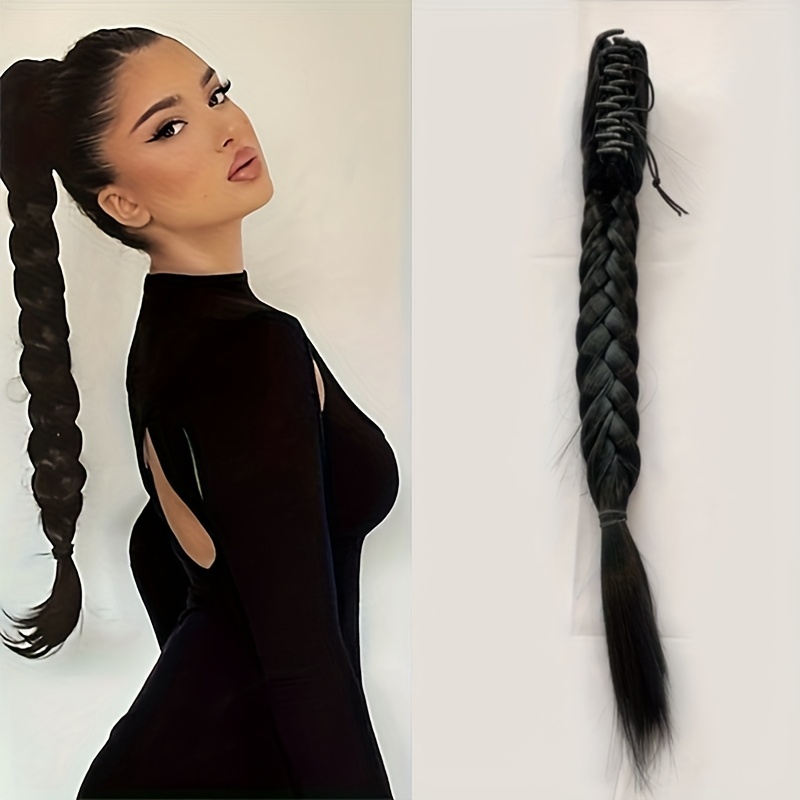 large claw clip long handmade braided fishbone ponytail extension high temperature fiber elegant style for   0