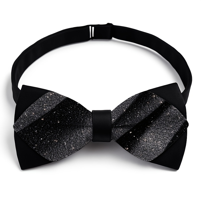 TEMU 1pc Men' Black Glitter Bow Tie Suitable For Business Weddings, Prom, Groom & Groomsmen - Fine Twill Pattern Suit Accessory, Formal Stage