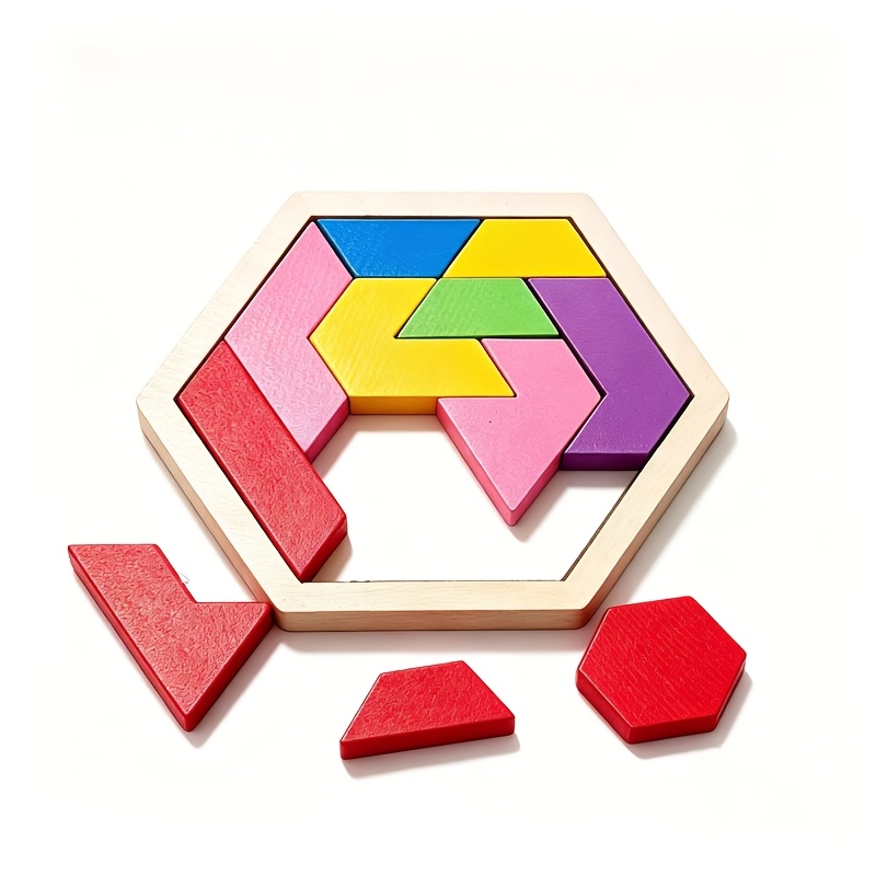 Image of Colorful Geometric Shape Puzzle, High-quality Parent-child Interactive Wooden Tangram Intelligence Puzzle, Thinking Training, Stress- Educational Toy, Family Gathering Gift
