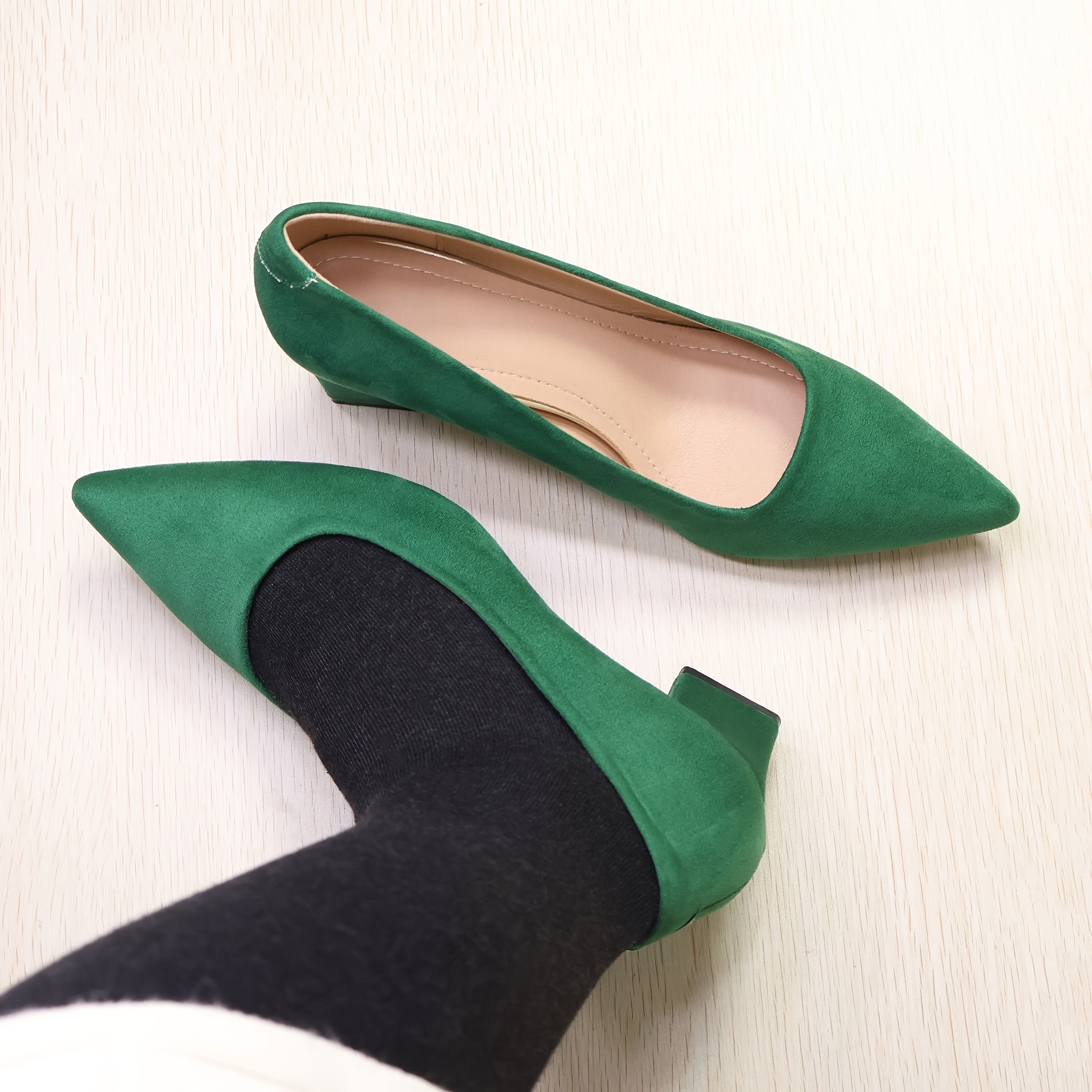 

Womens Pumps 2 Inch Pointed Toe Dress Shoes Green Heel Low Chunky Dressy Suede Heels For Party, Wedding, Festivals