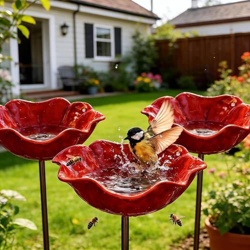 3er-set – 3d-metall-blumen-dekopflanzkübel, wetterfeste wildvogel-badvorrichtung, wassernapf für bienen schmetterlinge, für garten- oder terrassendekoration
