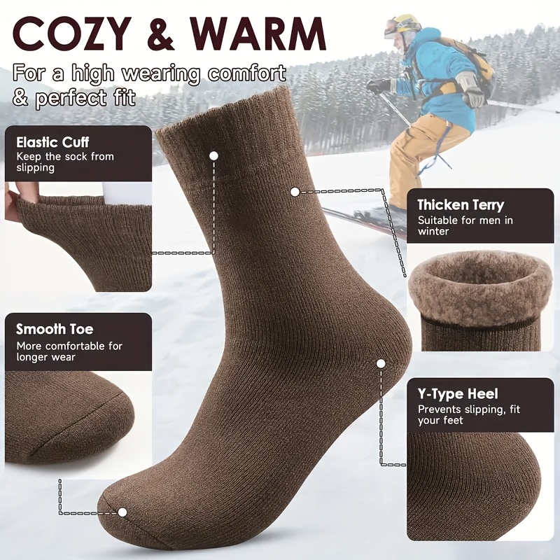 3/10 Pairs of Thick Winter Velvet Snow Socks for Men, Soft Plush Warm Boot Socks, Suitable for Outdoor Work And Leisure, a Gift for Husbands, Fathers, Or Boyfriends, Knitted Items in European Sizes (39-45) And US Sizes 9-11.