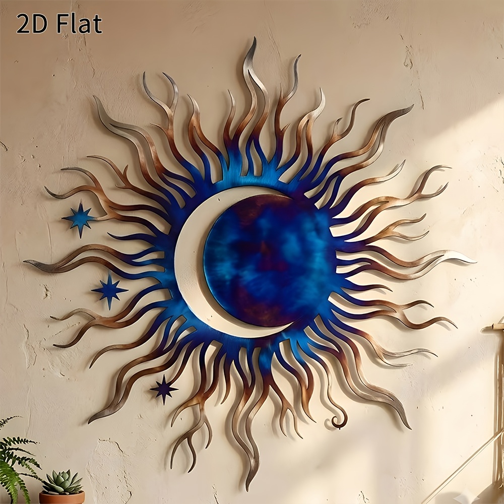 TEMU 2d Flat - 【2d Flat】 2d Flat - [2d Flat] 2d Flat Wall Hanging Decor (1pc Set) - Featuring Sun, Moon, And Star Designs. Style; Suitable For Living