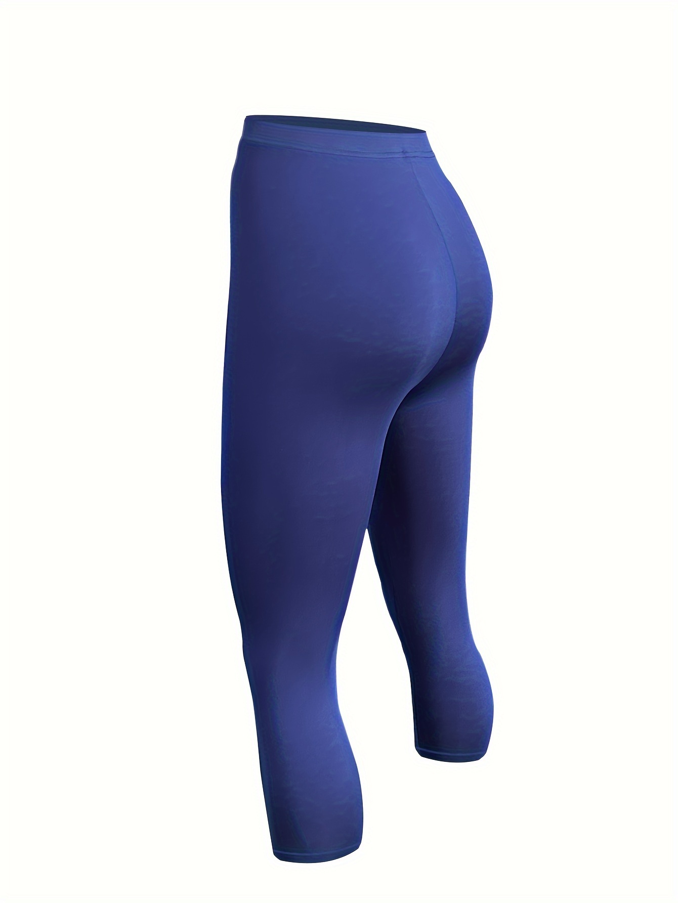 Plus Size Women's High-Waisted Yoga Leggings - Quick-Dry Stretchy 7/8 Capri Pants for Summer, Tight-Fit Workout & Casual Wear, Solid Color, Machine Washable, Yoga Pants, Semitransparent Fabric, Highelastic Material