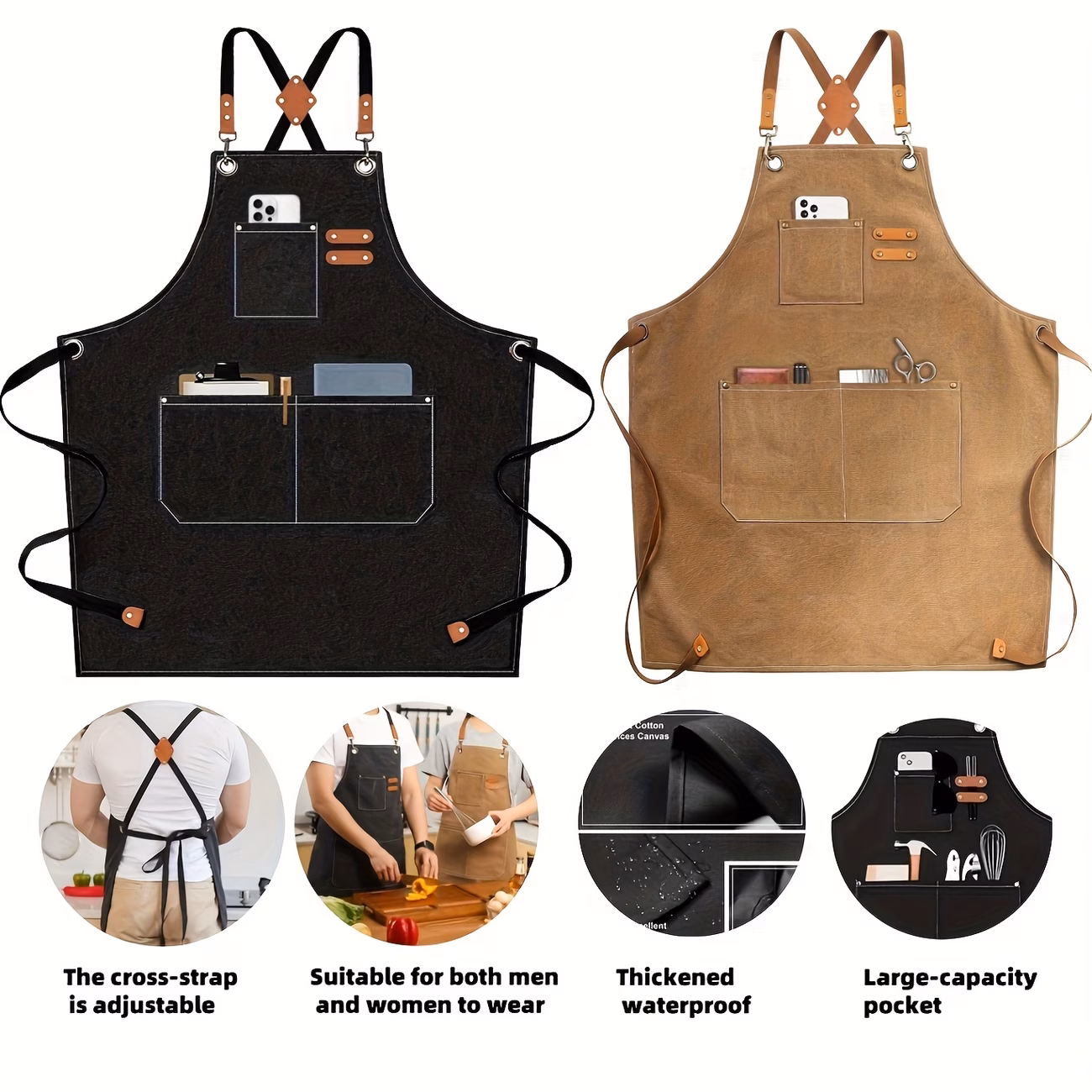 sturdy and waterproof canvas work aprons for men and women featuring adjustable cross straps essential kitchen aprons are perfect for heavy duty tasks in shops suitable for mechanics technicians carpenters Product details 0