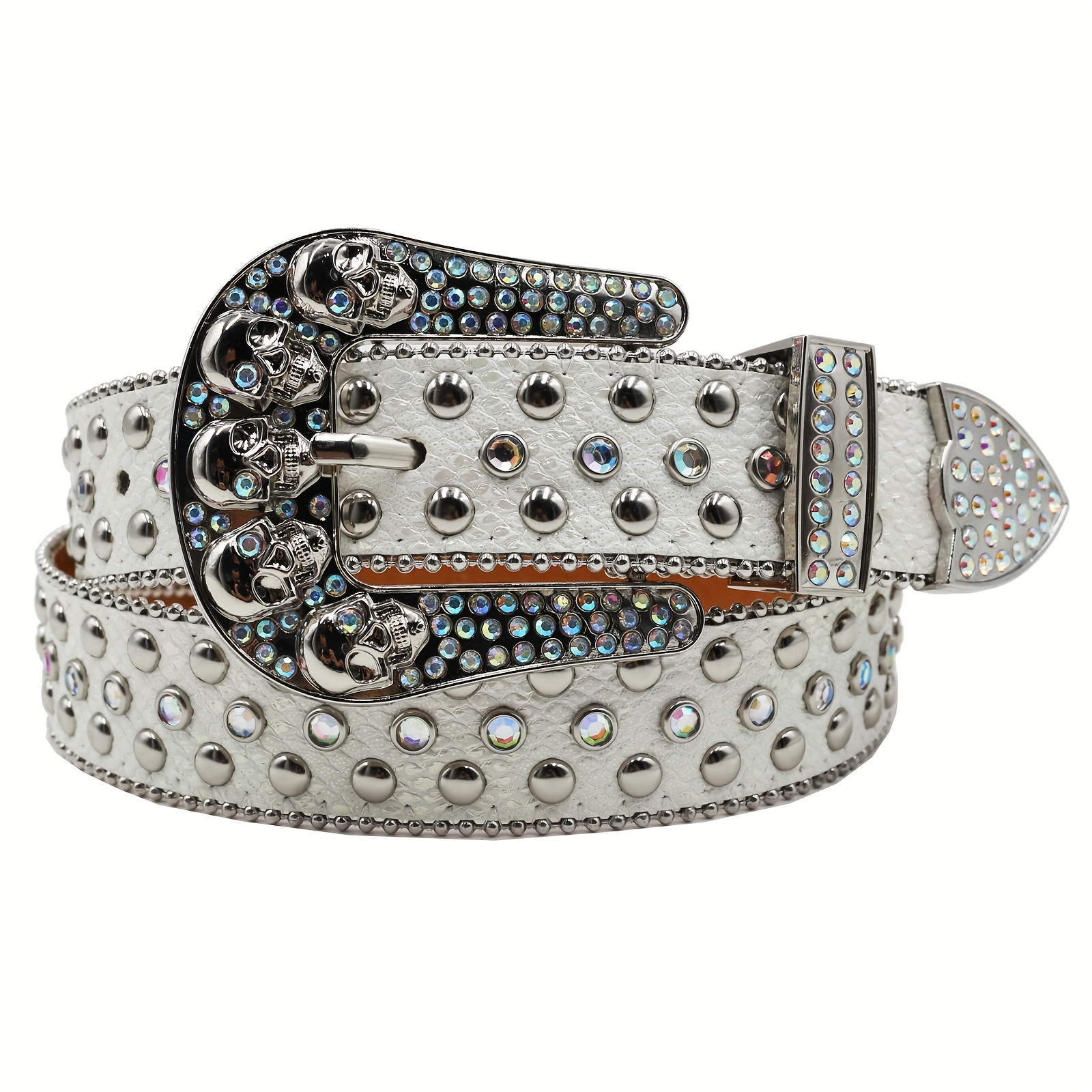 punk western rhinestones skull belts faux leather studded  display picture 1