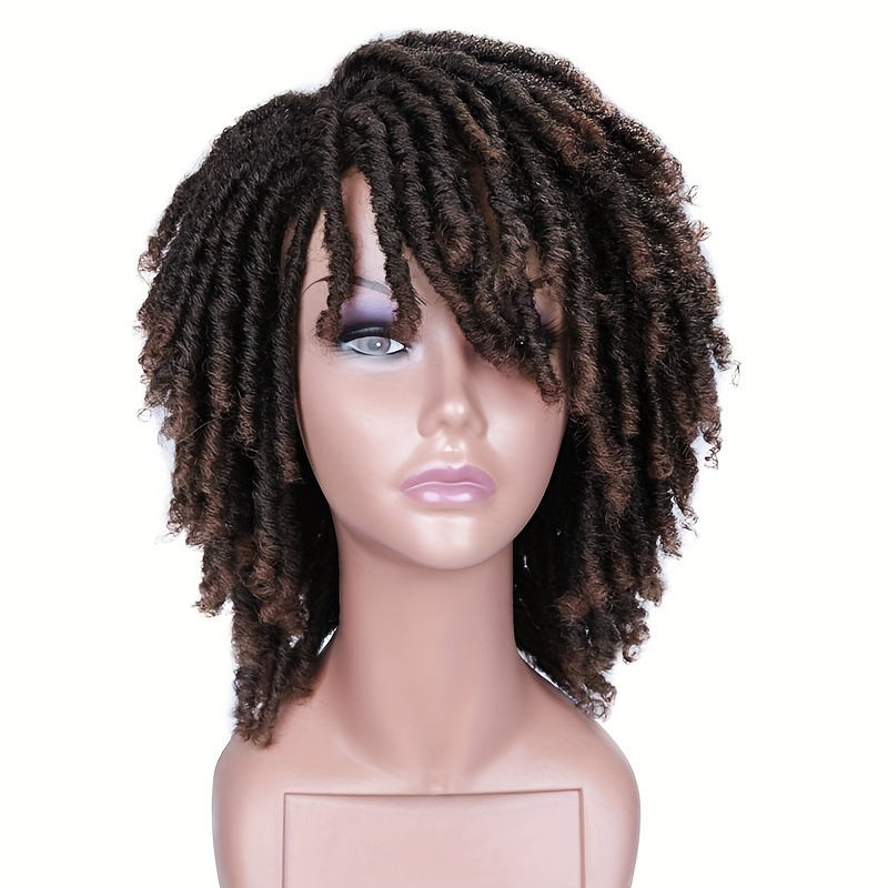 TEMU Elegant Ombre Braided Wig For Women - Synthetic Dreadlocks With Faux Locs, Crochet Twist Hair In Black, Brown, Red | , 200% Density