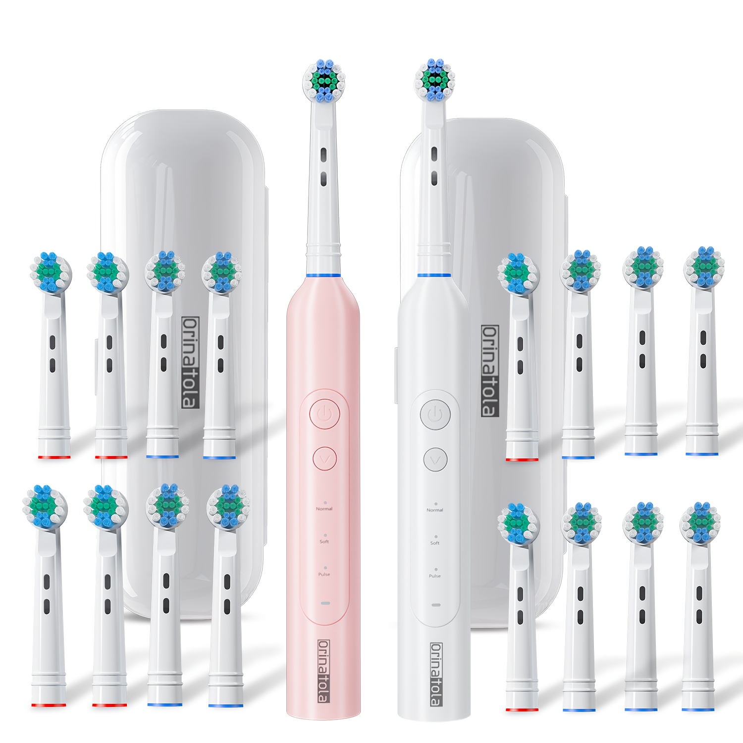 Een oplaadbare elektrische tandenborstel voor volwassenen, met een compacte ronde roterende borstelkop voor effectieve reiniging, IPX7-klasse, en inclusief 8 vervangende borstelkoppen.