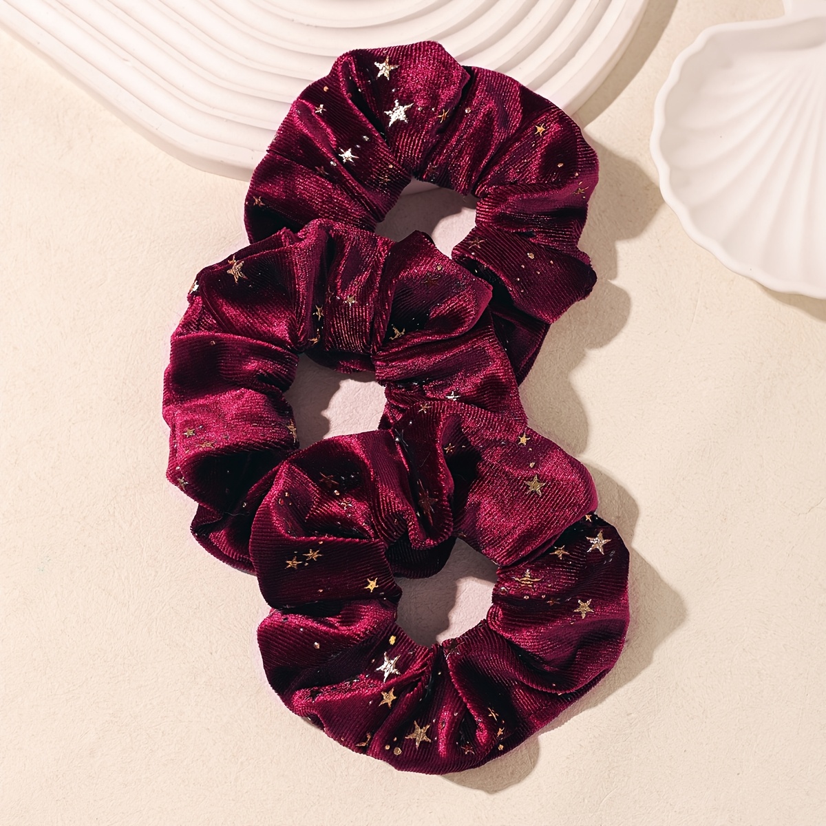 TEMU 3pcs Serre-tête en velours imprimé couleur unie, accessoire pour cheveux