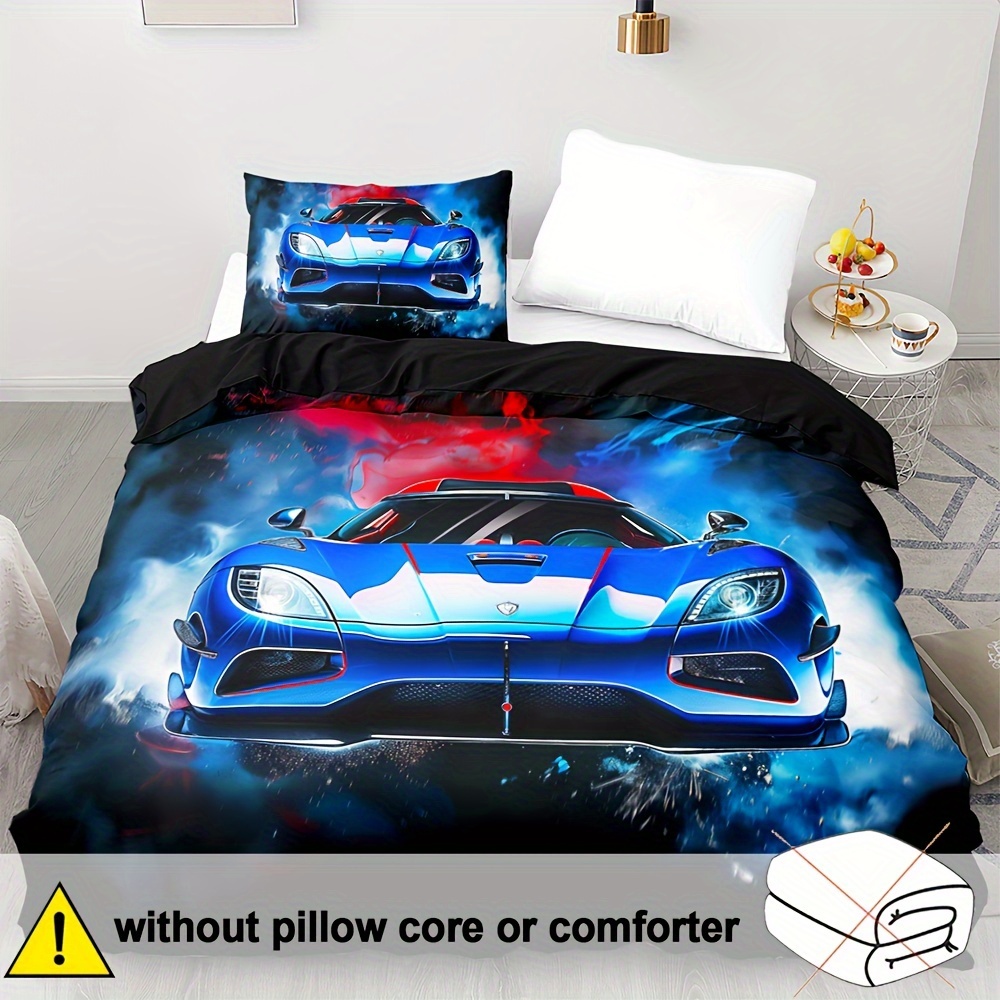 Image of 2/3pcs Duvet Cover Set, Soft And Comfortable, Twin Bedding For Boys, Cars Twin Bedding, Car Bed For Boys, Racecar Bed For Boys, (1 X Duvet Cover And Pillowcases, Core Not Included)